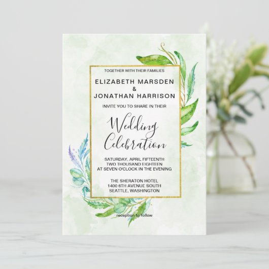 Invitation Élégante verdure Simple Mariage de feuillage (Debout devant)