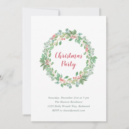 Invitation Elégante verdure Wreath Rustique Noël Party (Devant)