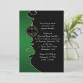 Invitation Élégante Verte En Or Tourbillons Noir Noël (Debout devant)