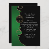 Invitation Élégante Verte En Or Tourbillons Noir Noël (Devant / Derrière)