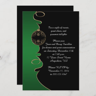Invitation Élégante Verte En Or Tourbillons Noir Noël