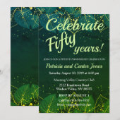 Invitation élégante verte et dorée pour 50e annive (Devant / Derrière)