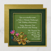 Invitation élégante verte et or pour le 50e annive (Devant / Derrière)
