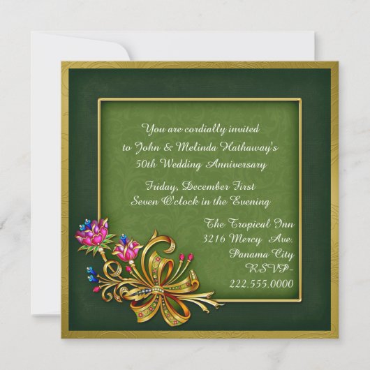 Invitation élégante verte et or pour le 50e annive (Devant)