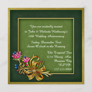 Invitation élégante verte et or pour le 50e annive