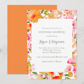 Invitation Elégante Vibrant rose Orange Couples Floral Douche (Devant / Derrière)