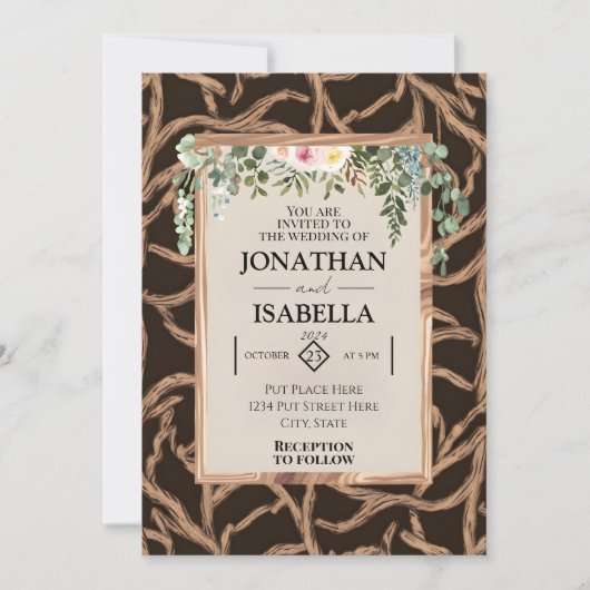 Invitation Élégante Vignes en bois Mariage rustique (Devant)