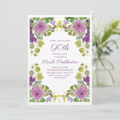 Invitation Élégante Vignes florales pourpres 90e anniversaire (Debout devant)