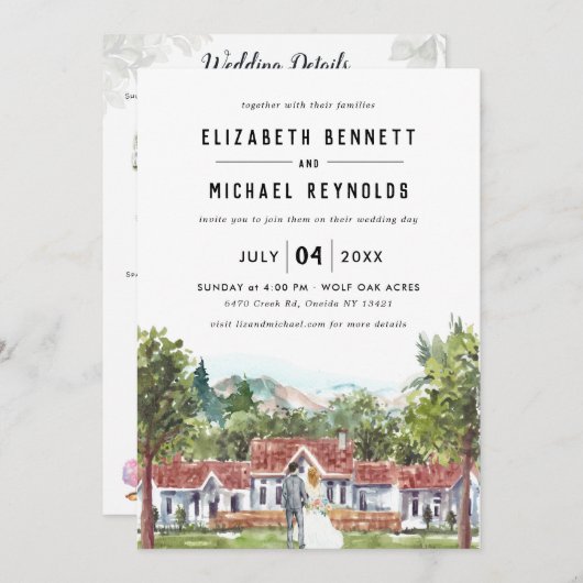 Invitation Élégante villa manoir | Fin de semaine Mariage ill (Devant / Derrière)