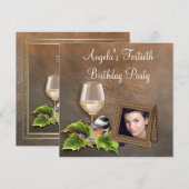 Invitation Elégante Vin Blanc Femme Photo Anniversaire (Devant / Derrière)