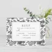 Invitation Elégante Vintage Black White Toile Deer RSVP (Debout devant)