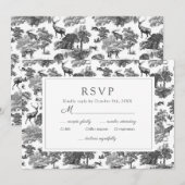 Invitation Elégante Vintage Black White Toile Deer RSVP (Devant / Derrière)