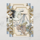 Invitation Elégante Vintage cigogne bébé garçon douche (Devant / Derrière)