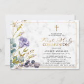 Invitation Élégante Vintage Florale Première Communion Saint (Devant)
