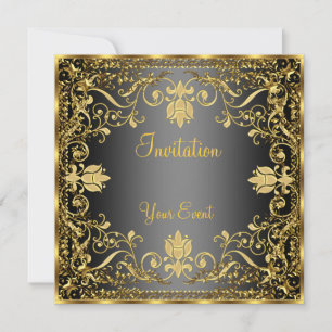 Invitation élégante vintage noir et or