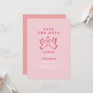 Invitation élégante vintage rose oiseaux save the date