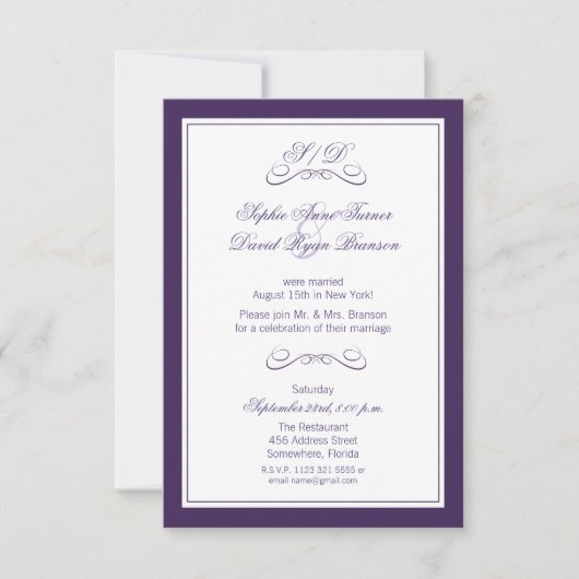 Invitation Elégante Violet Blanc Soirée De Mariage Réception (Devant)