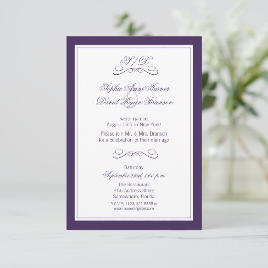 Invitation Elégante Violet Blanc Soirée De Mariage Réception (Debout devant)