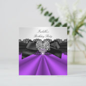 Invitation Elégante violet noir noir Diamant Blanc fête d'ann (Debout devant)