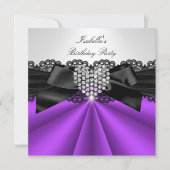 Invitation Elégante violet noir noir Diamant Blanc fête d'ann (Devant)