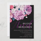 Invitation Élégante violet Rose calligraphie Mariage noir (Devant)