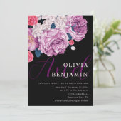 Invitation Élégante violet Rose calligraphie Mariage noir (Debout devant)