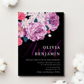 Invitation Élégante violet Rose calligraphie Mariage noir
