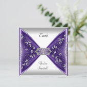 Invitation Élégante Violet Silver White Event Party (Debout devant)