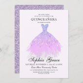 Invitation Elégante Violet violet Parties scintillant Quincea (Devant / Derrière)