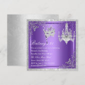 Invitation élégante violette et argent pour un 21e (Devant / Derrière)