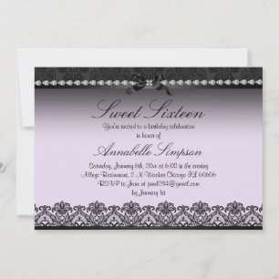 Invitation élégante violette et noire en dentelle 