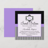 Invitation élégante violette et noire pour un Swee (Devant / Derrière)