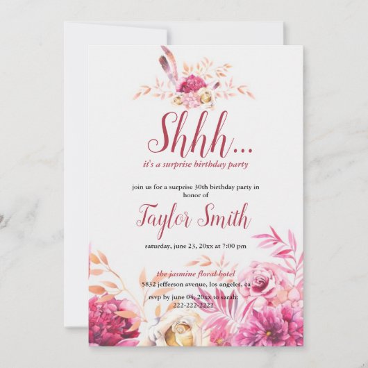 Invitation élégante violette pour une fête surpris (Devant)