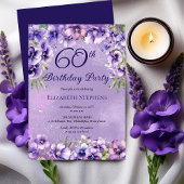 Invitation Élégante Violette violette Florale 60e fête d'anni
