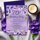 Invitation Élégante Violette violette Florale 70e fête d'anni