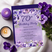 Invitation Élégante Violette violette Florale 70e fête d'anni