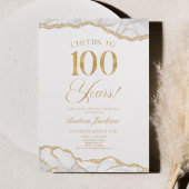 Invitation Elégante White Gold Agate 100e fête d'anniversaire