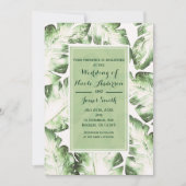 Invitation Elégante White Green Tropical Beach Feuille Mariag (Devant)