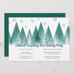 Invitation Elégante Winter Trees Green Company Fête de Vacanc