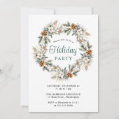 Invitation Elégante Wreath Watercolor Fête de Noël (Devant)