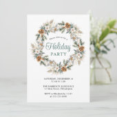 Invitation Elégante Wreath Watercolor Fête de Noël (Debout devant)