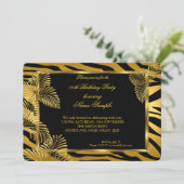 Invitation Elégante Zebra Black Gold Golden Palm Party (Debout devant)