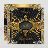 Invitation Elégante Zebra Gold Leopard 50e fête d'anniversair (Devant / Derrière)