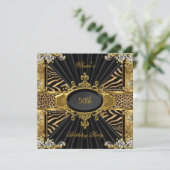 Invitation Elégante Zebra Gold Leopard 50e fête d'anniversair (Debout devant)