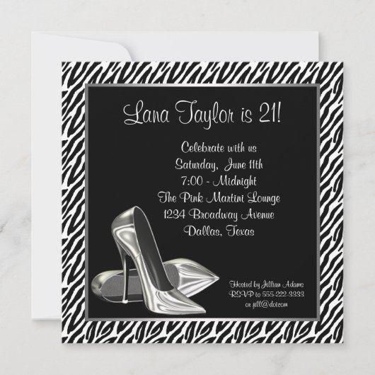 Invitation Elégante Zebra High Heel fête d'anniversaire (Devant)