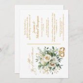 Invitation Élégantes bagues en or avec roses blanches pour le (Devant / Derrière)