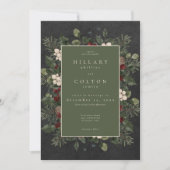Invitation Élégantes Baies d'Hiver & Pin Mariage Noir (Devant)