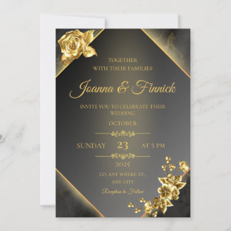 Invitation Elégantes boucles d'or sur noir - Recep Mariage bu