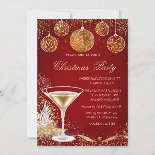 Invitation Élégantes boules de Noël, Compagnie Rouge Champagn (Devant)