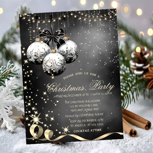 Invitation Élégantes boules de Noël Étincelantes Fête de Noël
